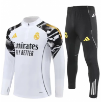 Реал Мадрид детский тренировочный костюм белый с черным Марвел 2025/26 Реал Мадрид детский тренировочный костюм белый с черным Марвел 2025/26
